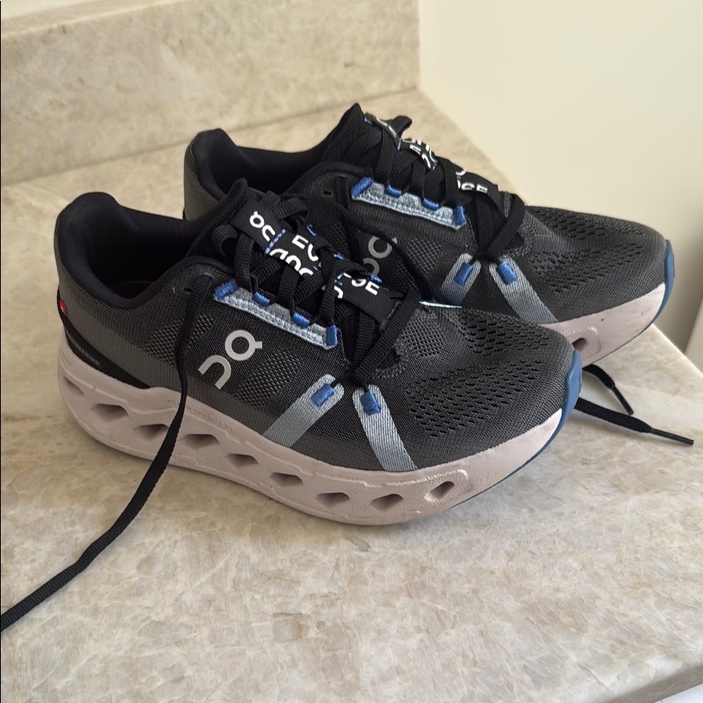 On Running Black and Blue Athletic Shoes